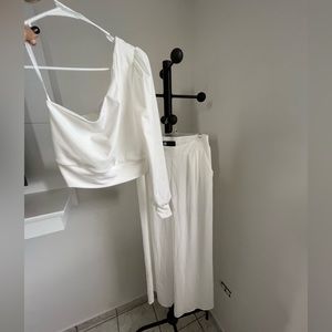 Bundle set !!! White crop top one shoulder top and wide leg pants